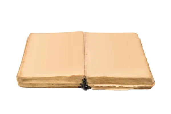 Açık eski kitap yalıtılmış bağbozumu kitap boş sarı lekeli sayfaları ile. — Stok fotoğraf