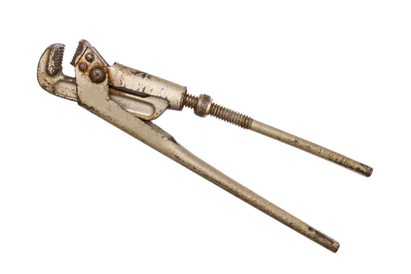 Old pipe wrench some rust isolated on a white background. — Stock Photo, Image