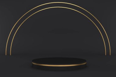 Altın çizgili ve altın kemerli 3 boyutlu siyah kaide. Lüks minimalist model.