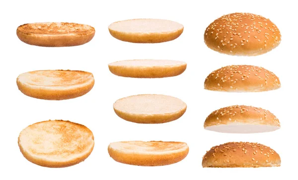 Beyaz Arka Planda Izole Edilmiş Hamburger Çöreği Farklı Taraflar Bölümler — Stok fotoğraf