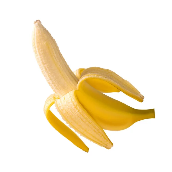 Fresh Banana Isolated White Background Peeled Tropical Fruit — Stock Photo, Image
