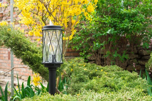 Beautifull black garden lantern on a lag in the green garden Royalty Free Stock Images