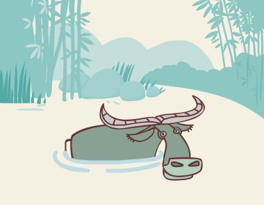 Buffalo in the water clipart