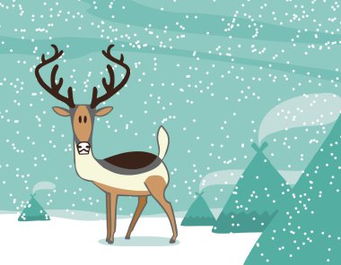 Cartoon reindeer at the North pole clipart