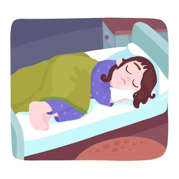 Küçük kız yatağında uyuyor.