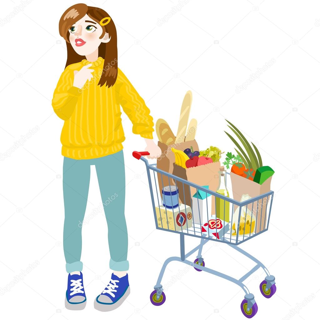 a girl with a cart