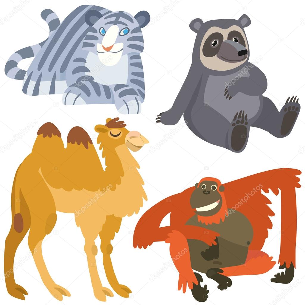 cartoon asian animals set