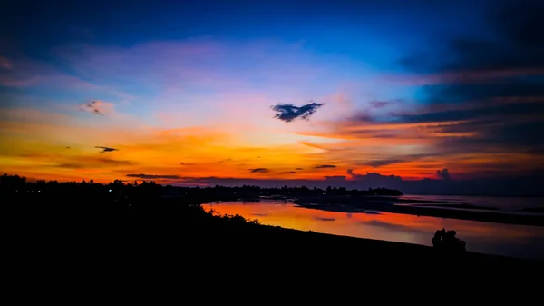 Magnifique Coucher Soleil Bord Rivière Tista Dans Bangladesh — Photo