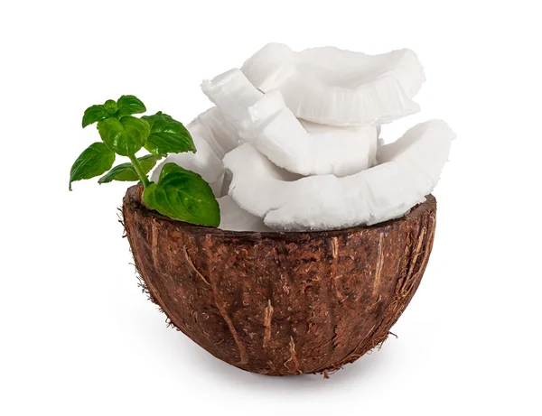 Kawałki kokosa i liści mięty — Zdjęcie stockowe