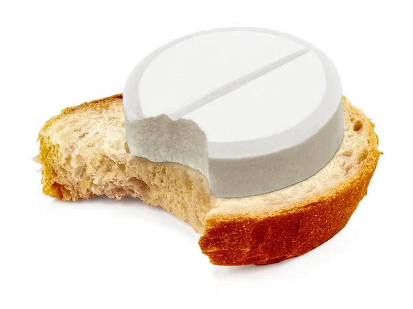 Bitten Sandwich Giant Tablet Isolated White Background Symbol Prescription Addiction — Stock Photo, Image