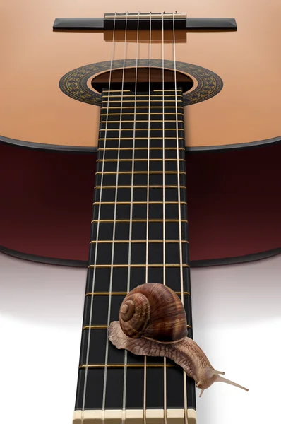 Caracol rastejando sobre fretboard guitarra — Fotografia de Stock