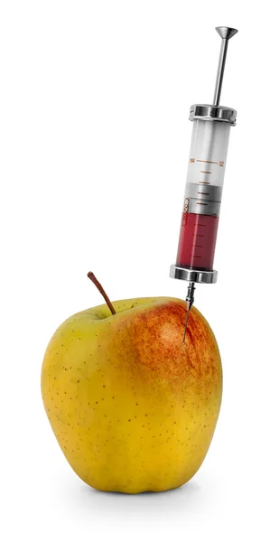 OGM de manzana con líquido rojo — Foto de Stock