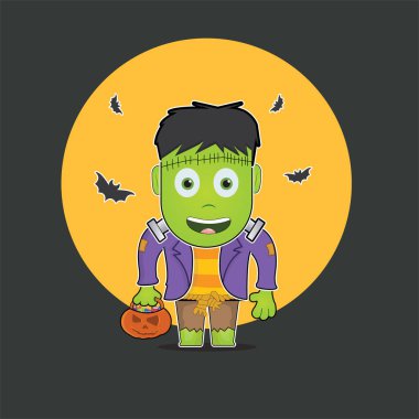 Frankenstein ve bir kova cadılar bayramı şekeri koleksiyonunun grafik çizimi