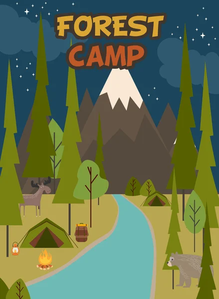 Tarjeta de invitación del campamento forestal — Archivo Imágenes Vectoriales