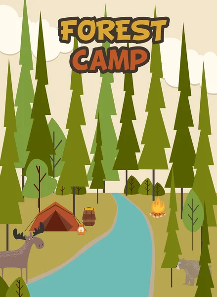 Tarjeta de invitación del campamento forestal — Archivo Imágenes Vectoriales