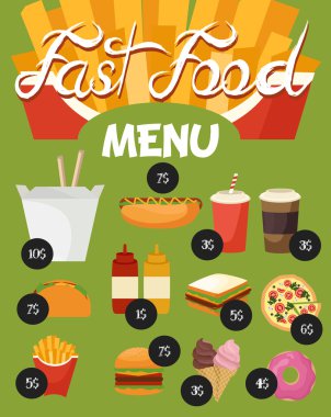 Fast food menü kartı