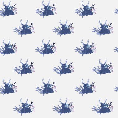 Bitkilerde geyik deseni var. İskandinav tarzı. Düzenlenebilir vektör illüstrasyonu.