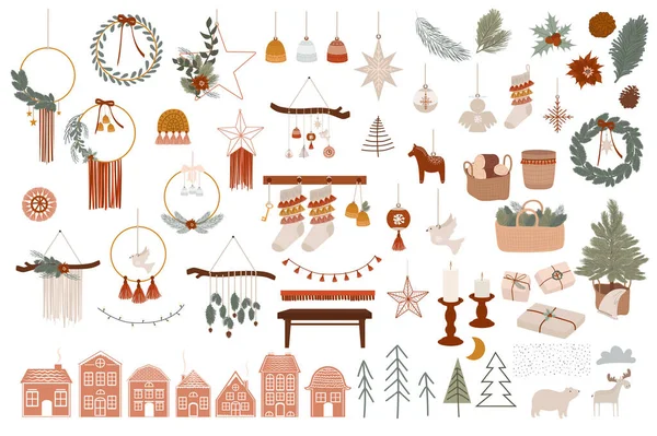 圣诞快乐或新年快乐泡吧元素 寒假是斯堪的纳维亚式的 舒适整洁的家居装饰元素 可编辑的矢量说明 — 图库矢量图片