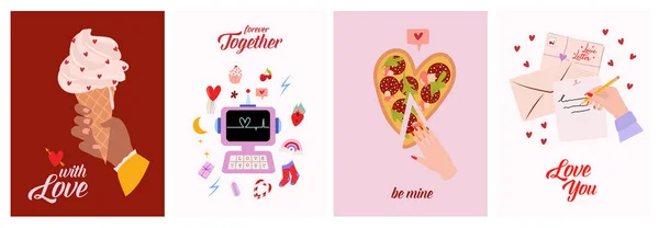 Set Romantic Cartoon Illustration Cute Lovely Scandinavian Elements Valentines Day — 스톡 벡터