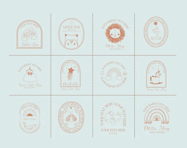 Gyűjtemény Baby Logotípus Sablon Aranyos Elemek Játékok Ruhák Állatok Hold — Stock Vector