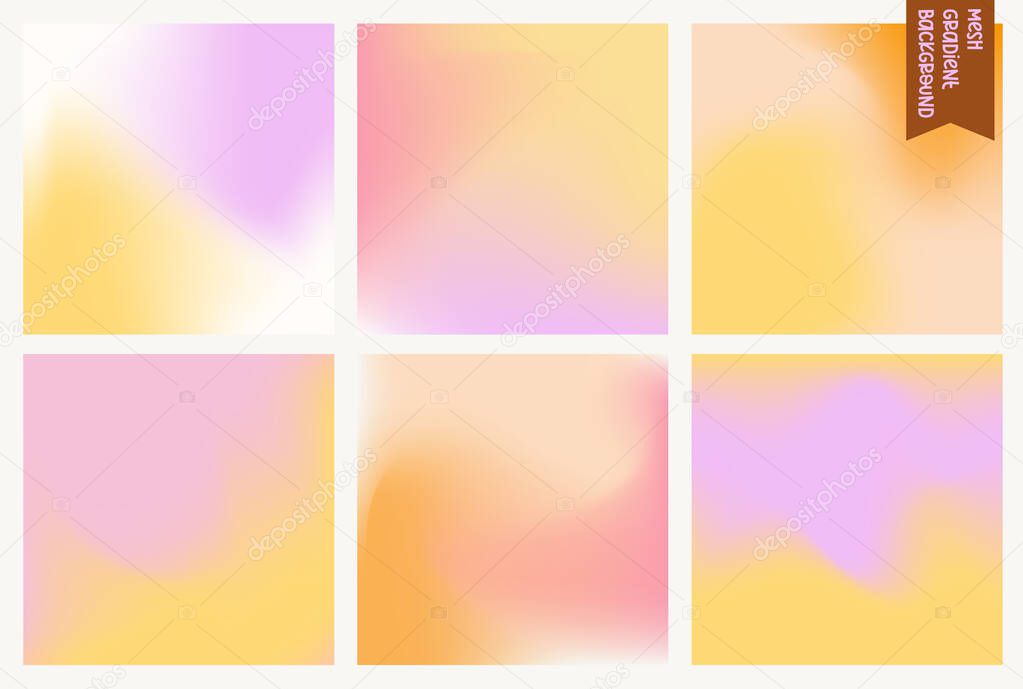 Pastel mesh gradient colors backgrounds set. Fluid shapes background. Editable vector illustration.