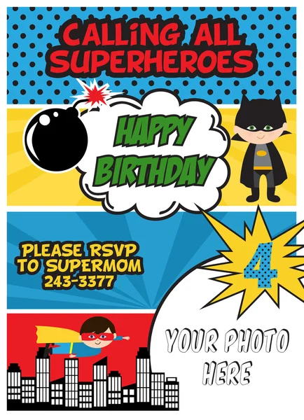スーパー ヒーローの誕生日パーティー — ストックベクタ