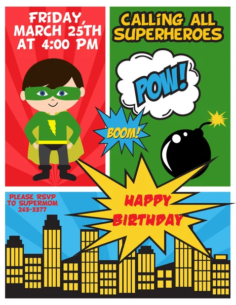 Superhero birthday party — Stock Vector