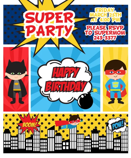 Superhero birthday party — Stock Vector