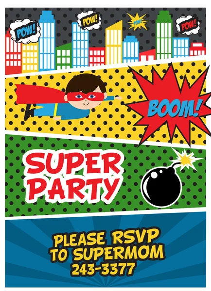 Superhero birthday party — Stock Vector