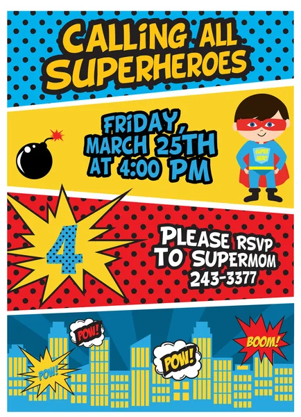 Superhero birthday party — Stock Vector