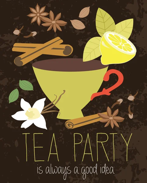 Cartão de festa chá — Vetor de Stock