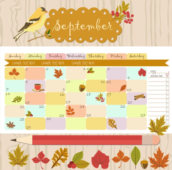 Calendario de otoño — Vector de stock