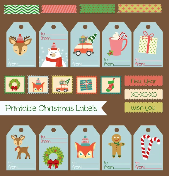 Set de etiquetas de Navidad imprimibles — Vector de stock