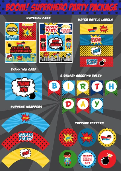 Super hero birthday invitation card — Stock Vector