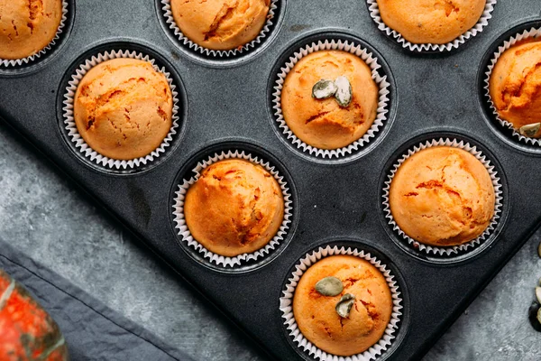 Dýňové Muffiny Lehkém Stolku — Stock fotografie