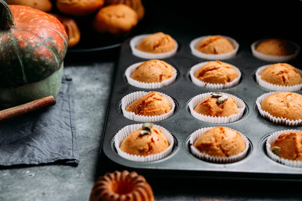 Dýňové Muffiny Lehkém Stolku — Stock fotografie