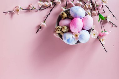 Altın Yaprak ve Pastel Renkli Bir Kasede Zarif Paskalya Yumurtaları