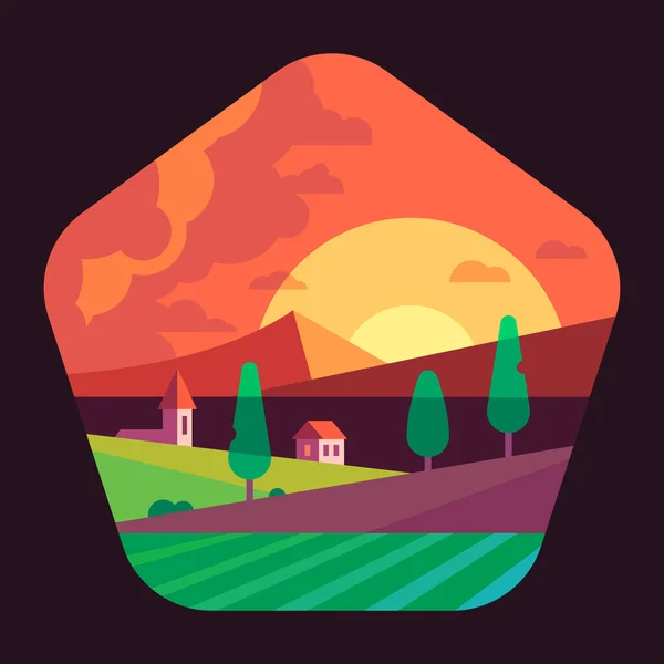 Campo y puesta de sol — Vector de stock