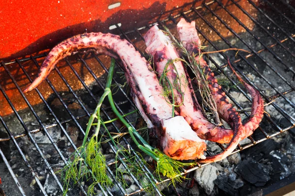 Squid on a grill — 图库照片