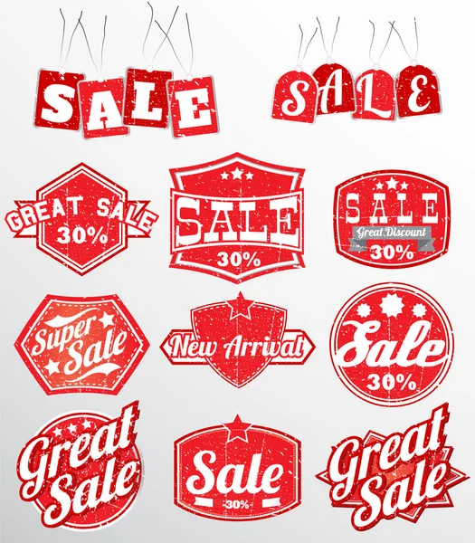Abstrakte Verkaufsartikel (detailliert und schattiert) mit Einkaufswagen und Einkaufstaschen und Verkaufsetiketten Stockvektor