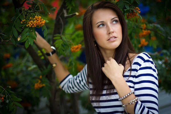 Retrato de mujer con estilo en ceniza de montaña — Foto de Stock