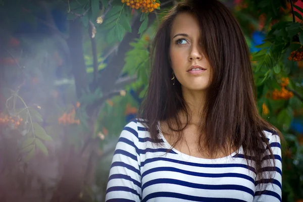 Portrait of stylish woman in mountain ash — Stock Photo, Image