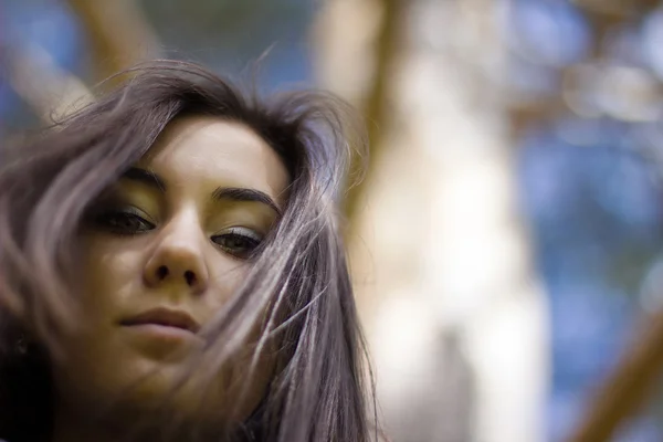 Retrato de una linda chica en el bosque — Foto de Stock