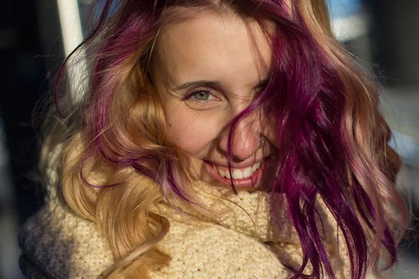 Beautiful portrait of a girl with colored hair — Stock Photo, Image