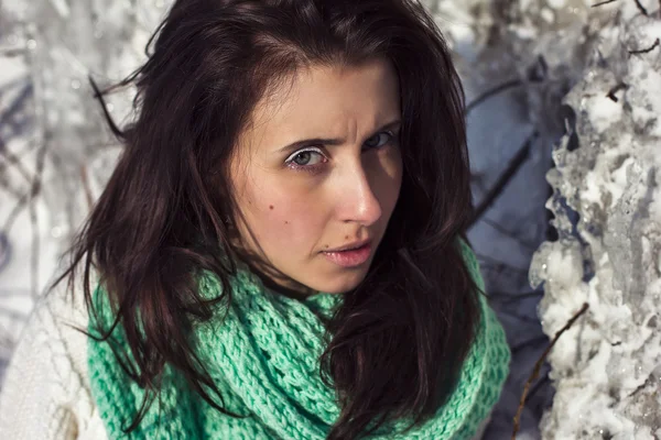 Winter portrait of a girl near ice — Stock Photo, Image