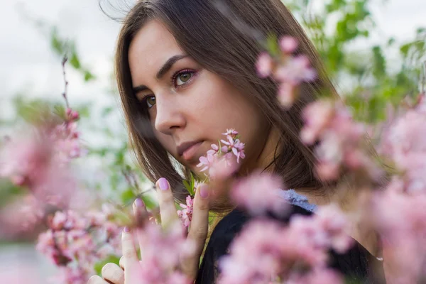 Retrato de niña hermosa en flores —  Fotos de Stock