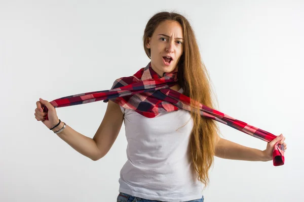 Portrait of a cute naughty girl in shirt — Stock Photo, Image