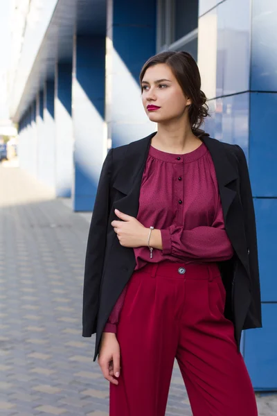 Mode stilvolle Geschäftsfrau auf der Straße — Stockfoto