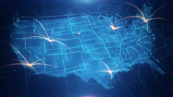 Map of the USA with the animated background. — Stock Video