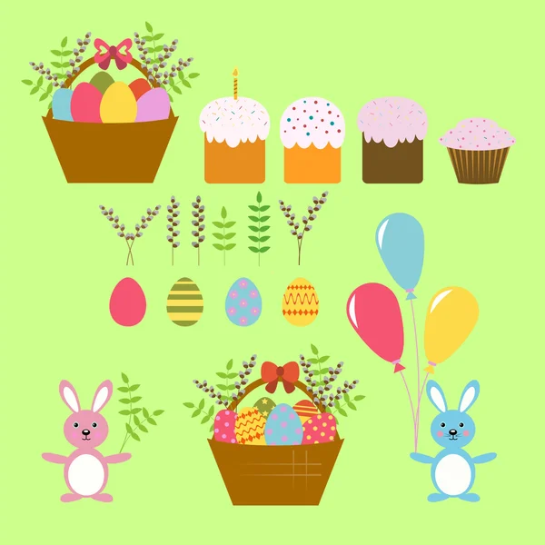 Conjunto de elementos de diseño vectorial para feliz Pascua en el azulejo plano — Archivo Imágenes Vectoriales